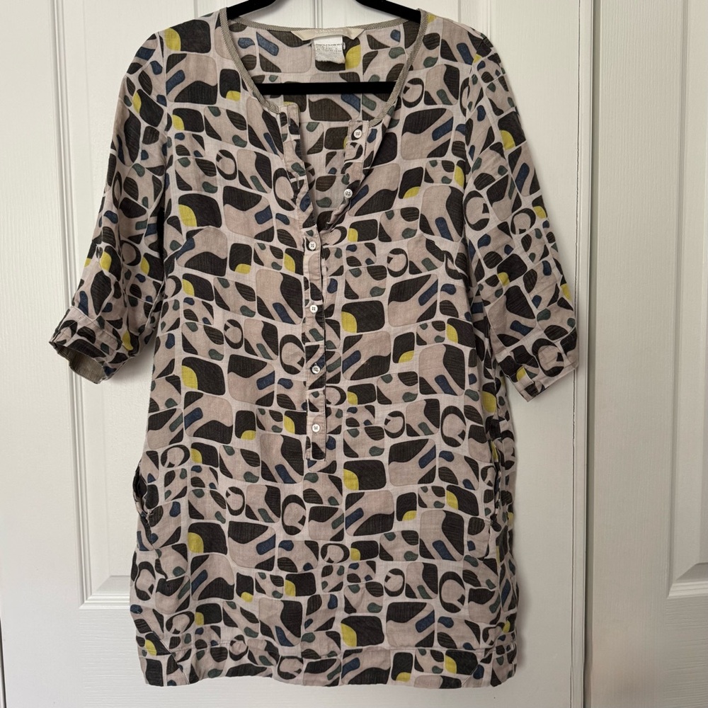 S’MaxMara Grey Multi Color Abstract 3/4 Sleeve Dress Size 10